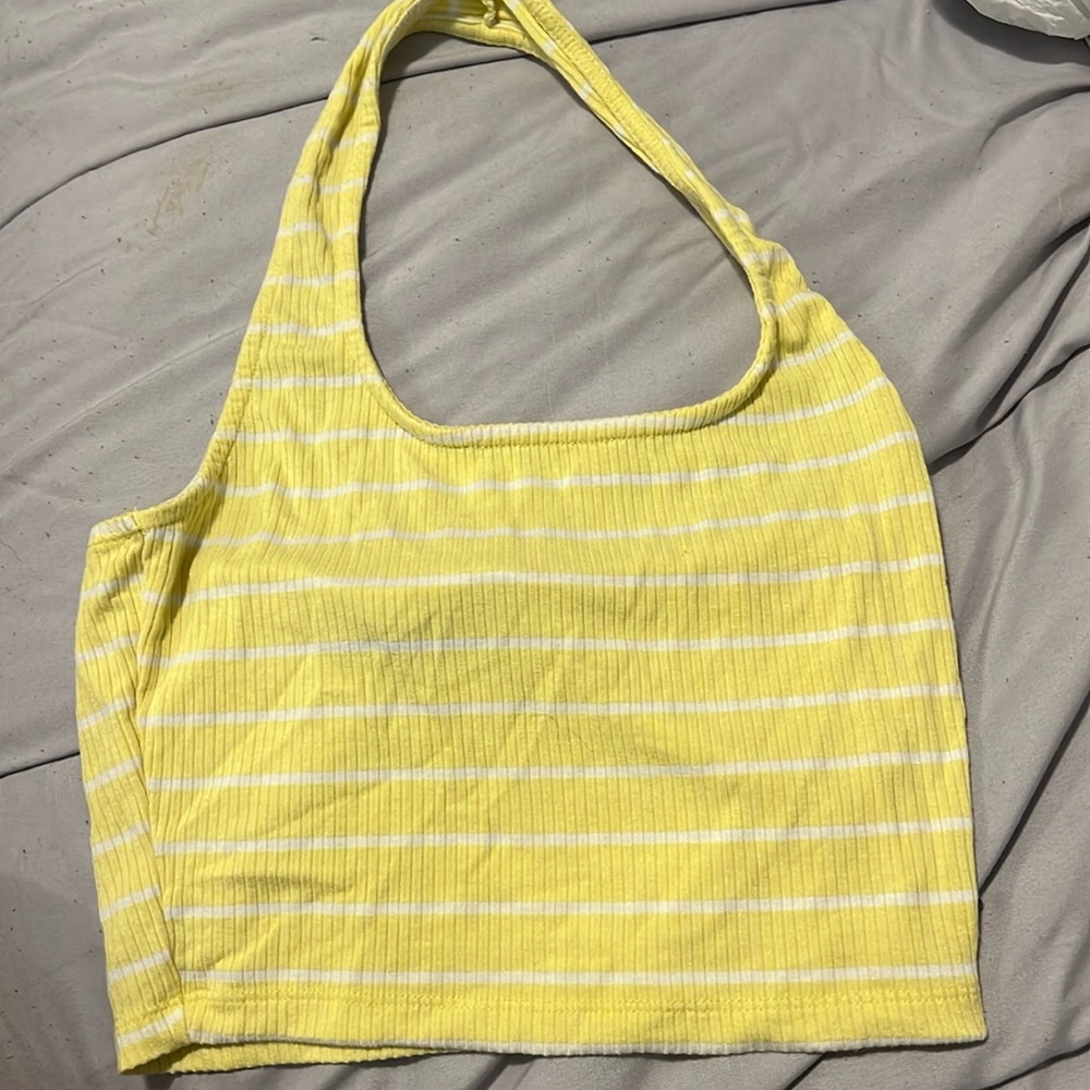 Yellow with white stripes tank cropped